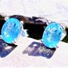 925 sterling silver Blue Topaz Cut Stone Earrings.