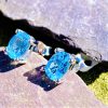 925 sterling silver Blue Topaz Cut Stone Earrings.